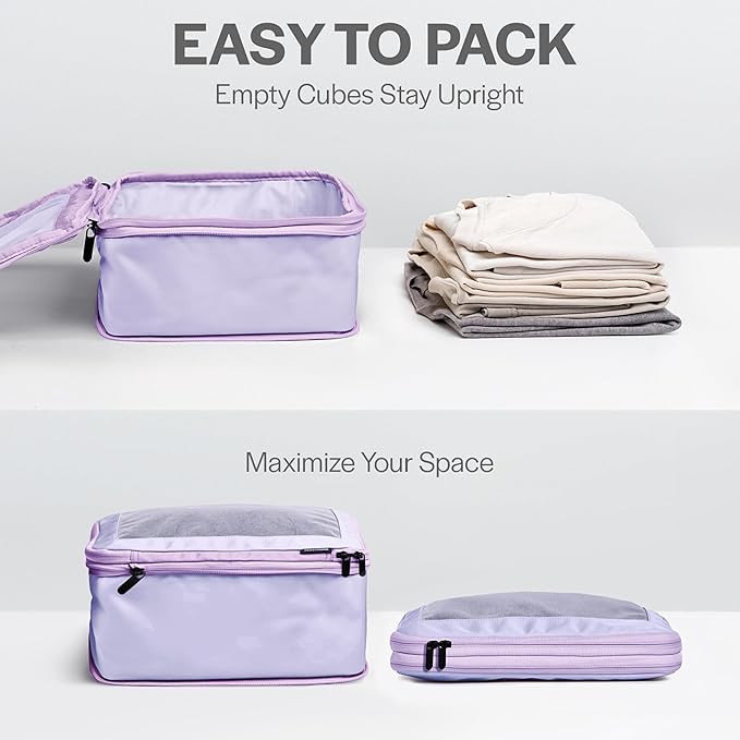Aerotrunk Compression Packing Cubes for Travel - Luggage Organizer Bags - Double Zipper Packing Cubes for Suitcases (4-Pack, Purple)