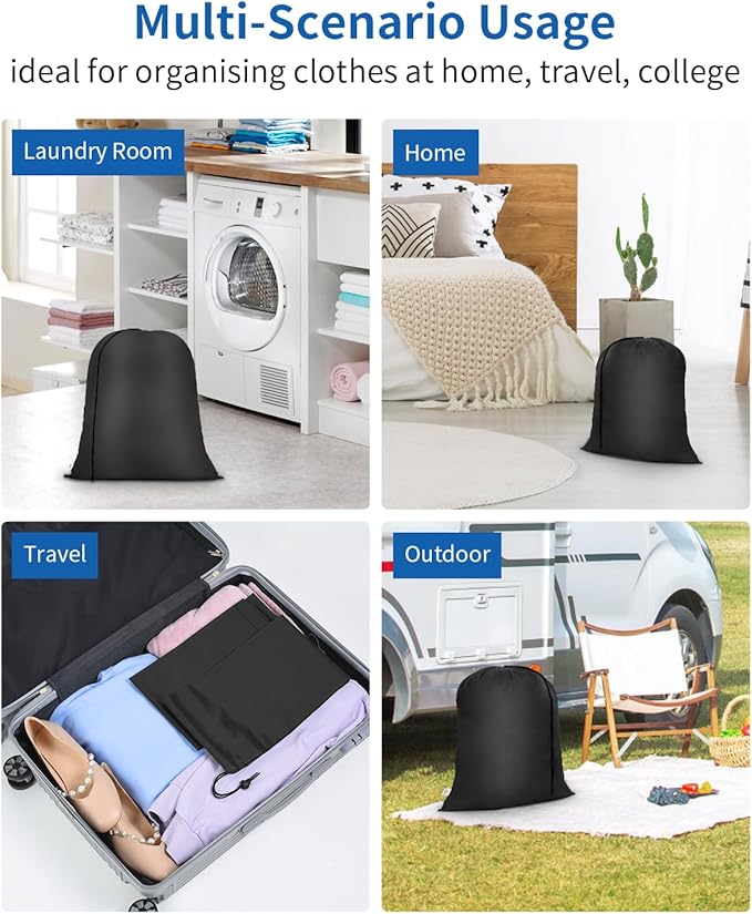 OTraki Small Laundry Bag 16x20 Inch Laundry Sack Bag with Drawstring Closure 2 Pack Laundry Wash Bag Dirty Clothes Organizer Machine Washable for Camp Home College Dorm, Black