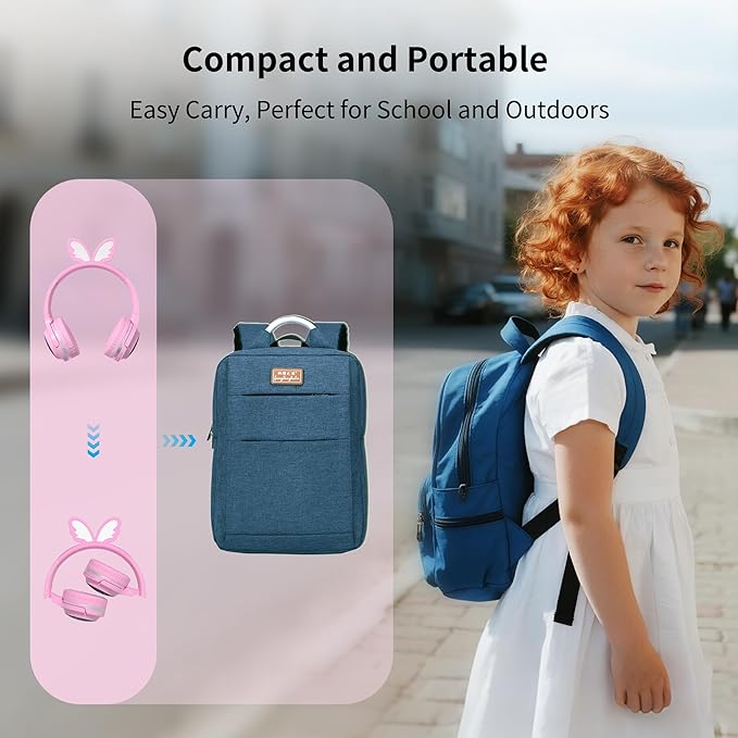 Kids Wireless Headphones with 7-Color RGB LED Lights, Long Playtime, Ultra-Soft Over-Ear for School Travel, Pink Butterfly Wings