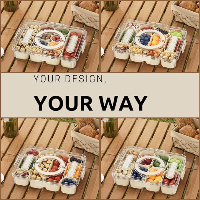 New Upgrade Snackle Box Container – Portable Snack Box with 6-8-10-12 Compartments, Snack Organizer, Snack Containers with Lids, Clear Storage Snack Pack Container for Travel, Party, Movies