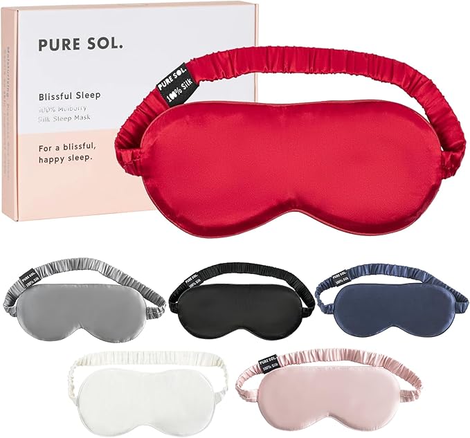 Pure SOL. Silk Sleep Mask - 100% Mulberry Silk Eye Mask - Eye Mask for Sleeping & Blindfold for Power nap During Travel (Ruby)
