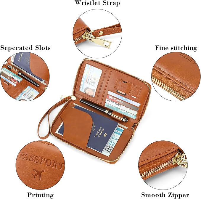 Leather RFID Blocking Passport Holder Travel Wallet, Passport Cover/Travel Wallet for Women/Men with