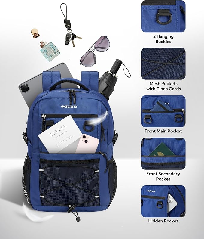 WATERFLY Travel Hiking Casual Backpack: 22L Lightweight Everyday Outdoor City Daypack College Bookbag for Women Men