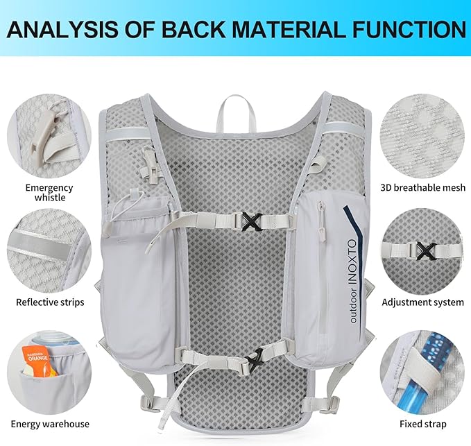 INOXTO Running Hydration Vest Backpack,Lightweight Insulated Pack with 1.5L Water Bladder Bag Daypack for Hiking Trail Running Cycling Race Marathon for Women Men