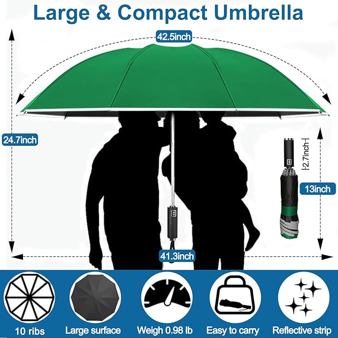 Travel Umbrella for Rain, Automatic Folding Windproof Umbrella with Case - Compact Reverse with 360° Reflective Stripe, Light & Portable Durable for Women & Men