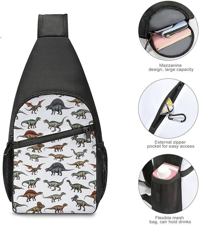 SWEET TANG Sling Backpack for Women, Cute Multipurpose Crossbody Shoulder Bag, Comfortable and Lightweight Adjustable Travel Hiking Daypack Jurassic Dinosaur