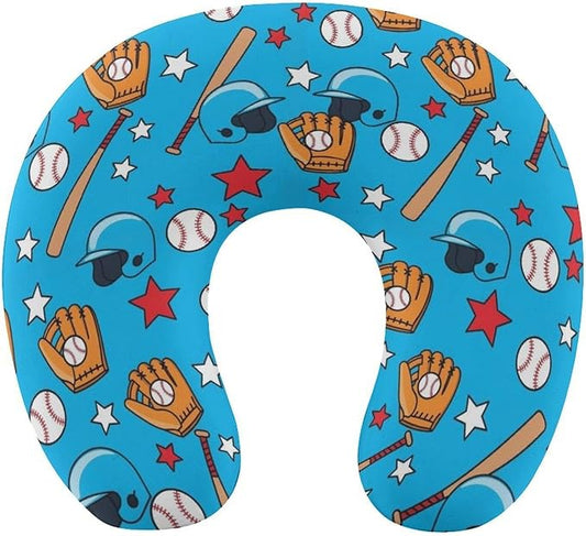 Stylish U Shaped Travel Neck Pillow Memory Foam Chin Support Baseball Sports, Breathable Washable Cover for Airplane Car Office Decor