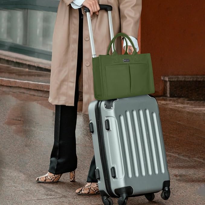 TOPDesign Heavy-Duty Canvas Tote Bag for Women, Adjustable Crossbody/Shoulder Handbag with 9 Pockets, Everything Tote