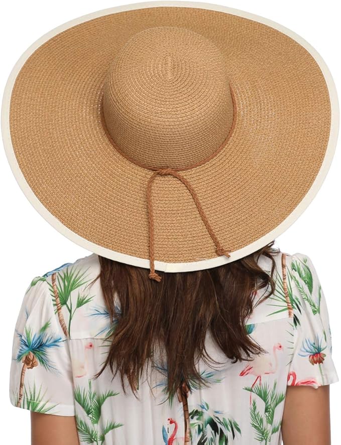 Lanzom Womens Wide Brim Straw Hat Big Floppy Foldable Roll up Cap Beach Sun Hat UPF 50+