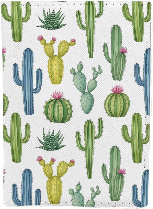 Watercolor Cactus Passport Holder for Travel Cacti Desert Succulent Flower PU Leather Passport Cover Wallet Cute Passport Card Holder for Women and Men