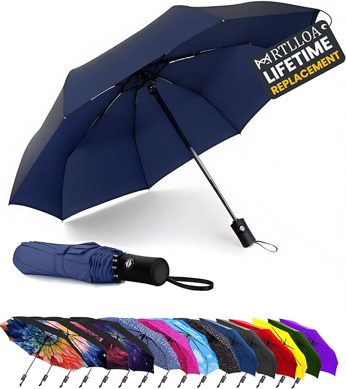 MRTLLOA 42/49 Inch Compact Windproof Travel Umbrella for Rain, Lightweight, Portable, Automatic, Strong, Waterproof Folding Umbrellas for Women, Men and Teenagers