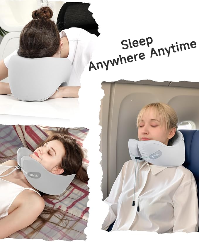 Ergonomic Neck Pillow for Travel – Comfortable Support for Airplane, Car, and Office with Eye Mask & Earplugs (Gray)