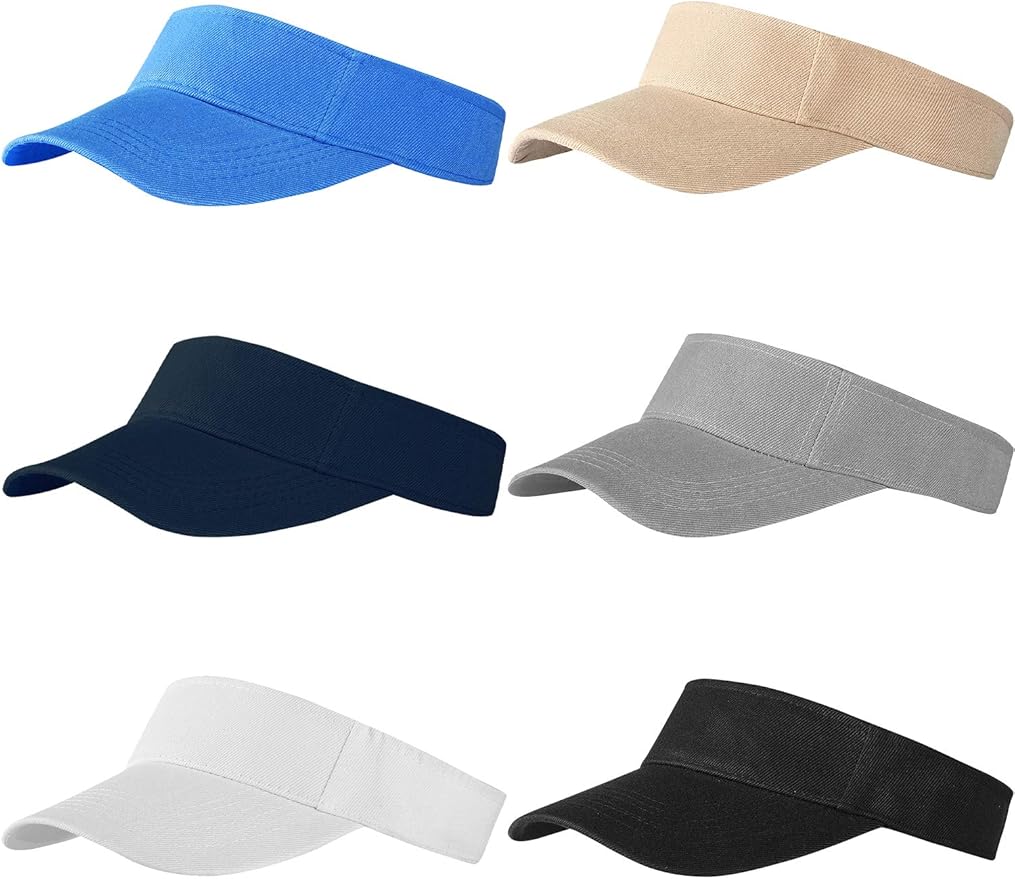 6 Pack Sun Visor Hats Sun Visors Sports Sun Hat Golf hat One Size Adjustable Cap for Women and Men (Color Set 1), Medium