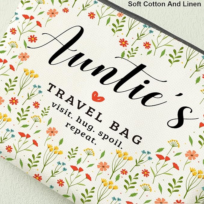 Auntie's Travel Bag Mothers Day Makeup Bag Aunt Gifts Best Aunt Ever Gifts Auntie Gift Ideas from Niece Funny Coloful Floral Cosmetic Bag for Women New Aunt Chirstmas Appreciation Retirement Gifts