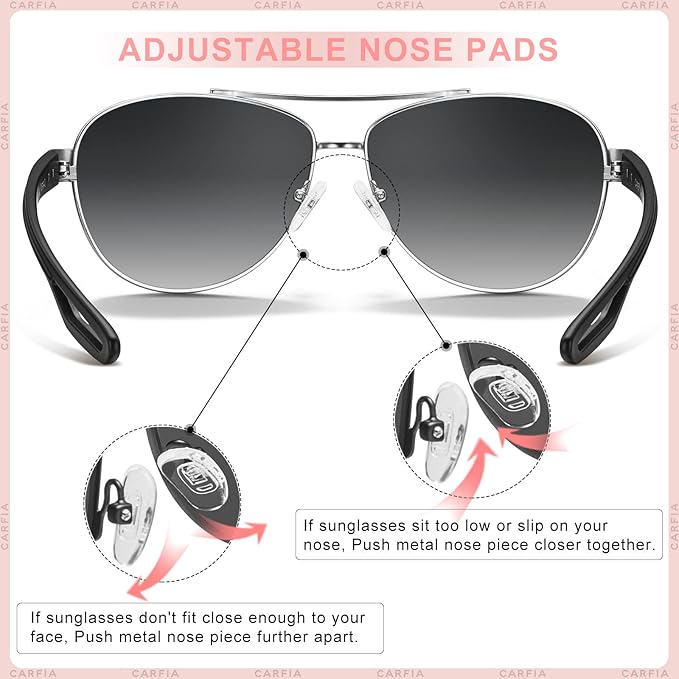 CARFIA Polarized Sunglasses for Women UV Protection Ultra-Lightweight Comfort Metal Frame Driving Glasses CA3210
