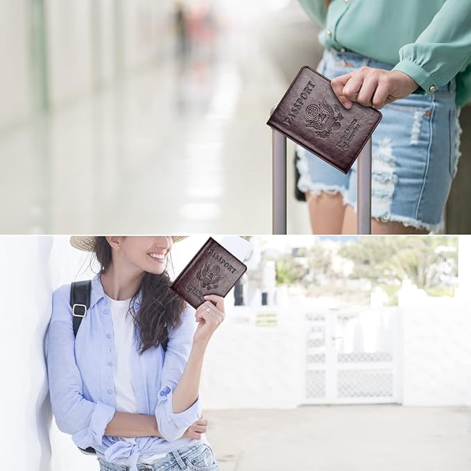 Passport Holder with Vaccine Card Slot Combo, Passport Wallet/ Cover/ Case for Women and Men(BC-Brown)