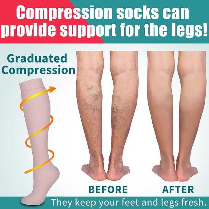 Laite Hebe Compression Socks for Women & Men Circulation(6 pairs)-Graduated Supports Socks for Running, Athletic Sports
