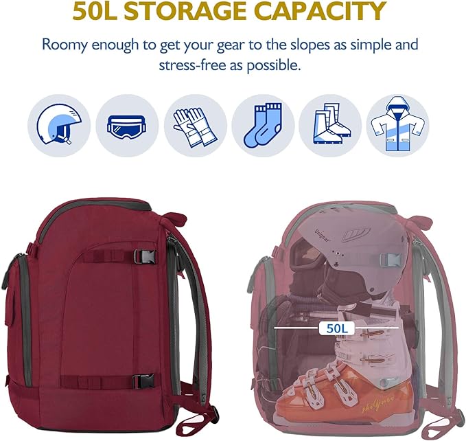 Unigear Ski Boot Bag Backpack for Helmet 50L/70L, Goggles, Gloves, Skis, Snowboard & Accessories