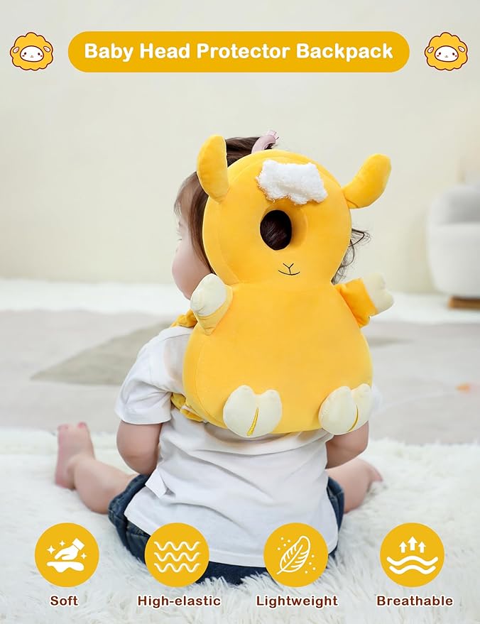 JunNeng Baby Head Protector Backpack,Toddler Walker Fall Head Protection,Orange Sheep