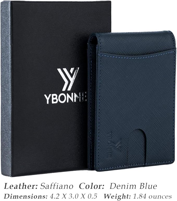YBONNE Functional Compact RFID Blocking Bifold Wallet for Men, Made of Finest Genuine Leather