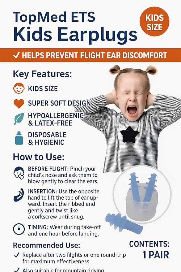 Ear Plugs Super Soft Comfortable, Helps Prevent Flight Ear Discomfort Safe Disposable Soft Latex Free Silicone Earplugs Kids (Small)