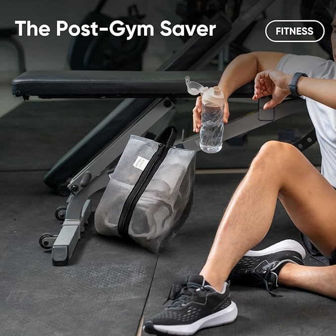 VUSIGN Travel Shoe Bag, Water-Resistant Shoe Pouch for Gym and Sport, Odor-Resistant Soccer Cleats Bag (Gray, 1-Pack)