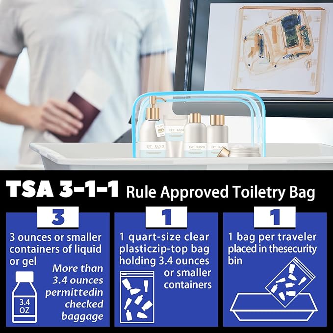 16 Pieces Clear Cosmetic Bags, PVC Clear Pouch with Zipper TSA Approved Toiletry Bag for Travelling, Waterproof Transparent Travel Makeup Cosmetic Organizer Case for Men and Women (Blue-M)