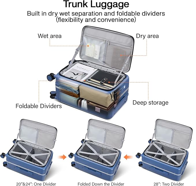 Hanke 28 Inch Luggage with Cup Holder and Charge,Top Opening Hard Shell Suitcases with Wheels and Dividers,Aluminum Frame Trunk Luggage Extra Large Suitcase with Lock for Travel,Interstellar Blue