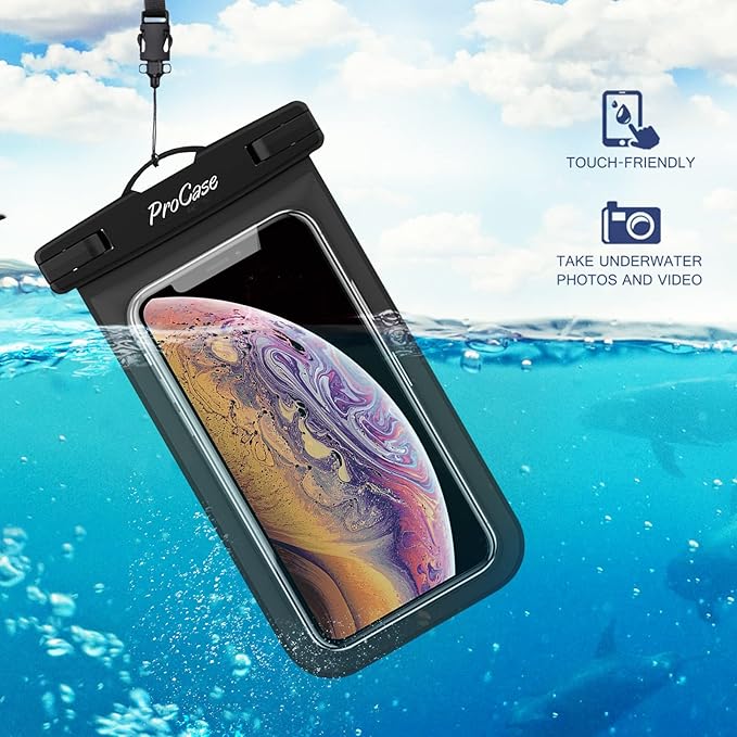 ProCase 2 Pack Waterproof Phone Pouch Case, 7" Universal Underwater Cellphone Dry Bag for iPhone 17 Air 16 15 14 13 Pro Plus Max 12 11, Galaxy S24 S23 S22 Ultra Pixel -Black