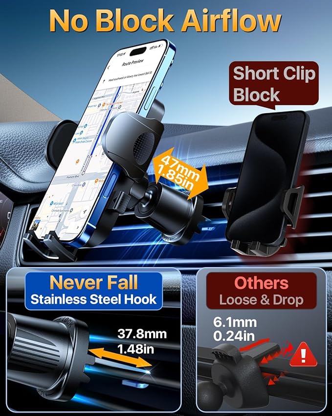YRU True Military-Grade [360°Rotation Suction] 2025 Ultimate Car Phone Holder Mount[90+LBS Safest Strongest & Patent Certs] Dashboard Windshield Vent for iPhone 17 16 Pro Max Samsung,Blue Black