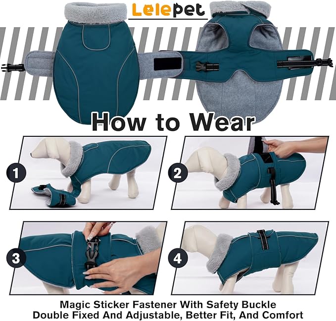 Lelepet Warm Dog Coats for Medium Dogs Waterproof Dog Winter Jacket Reflective Pet Fleece Vest Windproof Cold Weather Coats with Adjustable Buckle & Leash Hole, Dark Green, M