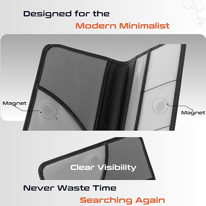 Carbon Black Magnetic Shut Premium PU Leather Insurance and Registration Holder, Glove Box Organizer for Car, Stylish Car Accessories, Organize Vehicle Documents with flair, Size 9.5 in x 5.1 in