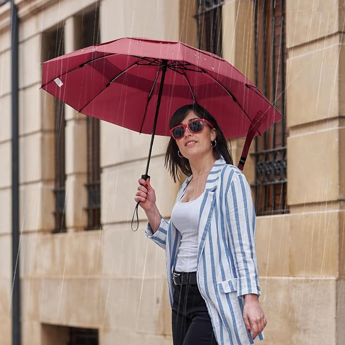 G4Free 42 Inch Inverted Compact Golf Umbrella for Rain Reverse Travel Umbrella 10 Ribs Windproof Portable Double Canopy Automatic Open Close for Women(Burgendy)