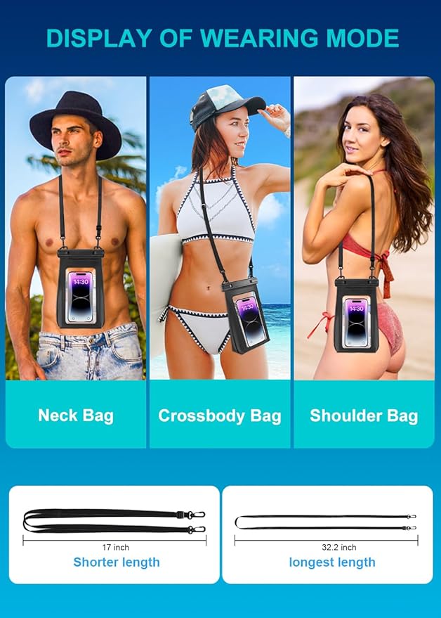 Large Waterproof Phone Pouch Floating, Universal Waterproof Phone Case for iPhone 15 Pro Max 14 Plus 13 12 11 Samsung up to 7.2'', IPX8 Water Proof Cellphone Dry Bag for Beach Pool Swimming Black