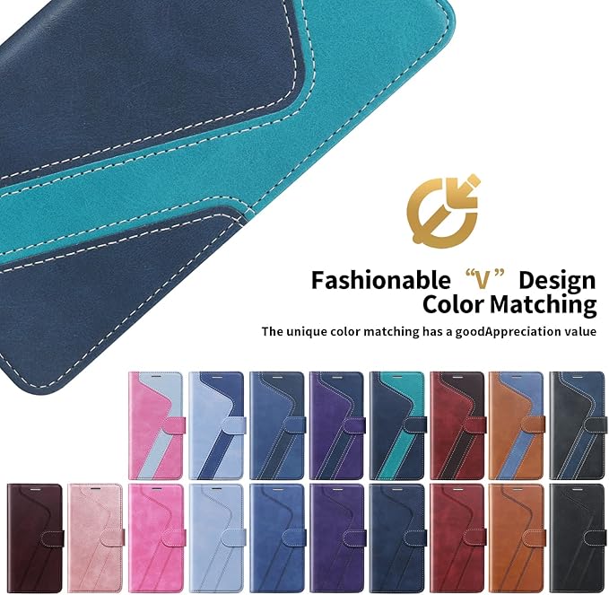 CIVICASE for iPhone 14 Pro Max Wallet Case,Leather Flip Case [RFID Blocking] Credit Card Holder Folio Magnetic Stand TPU Shockproof Cover Color Matching for iPhone 14 Pro Max (6.7") Blue Green