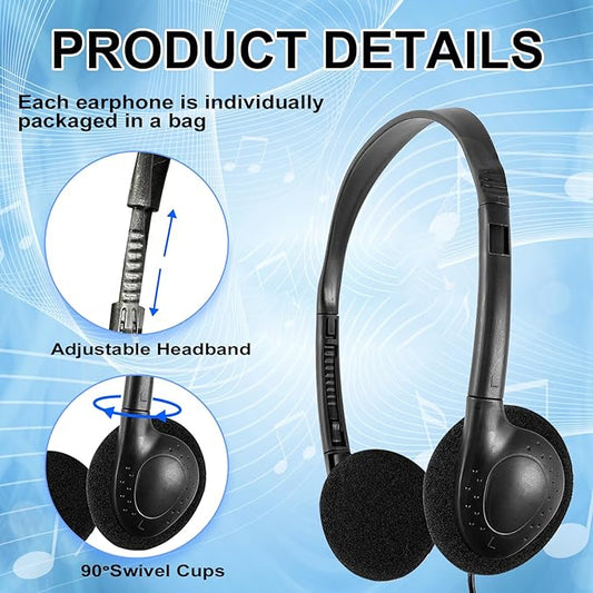 CN-Outlet Classroom Headphones Bulk 10 Pack for School,Libraries,Students,Adult, Individually Bagged Wholesale Disposable Headphones Classroom Earphones(Black) (Black, 10 Pack)