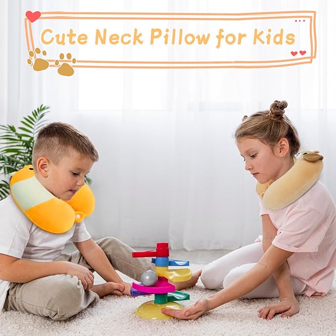 Travel Neck Pillow for Kids Adult, Cute Labrador Kids Travel Pillow with Eye Mask, Cartoon Neck Pillow for Traveling, Soft U Shaped Travel Pillow for Airplane, Car, Recline, Sleeping