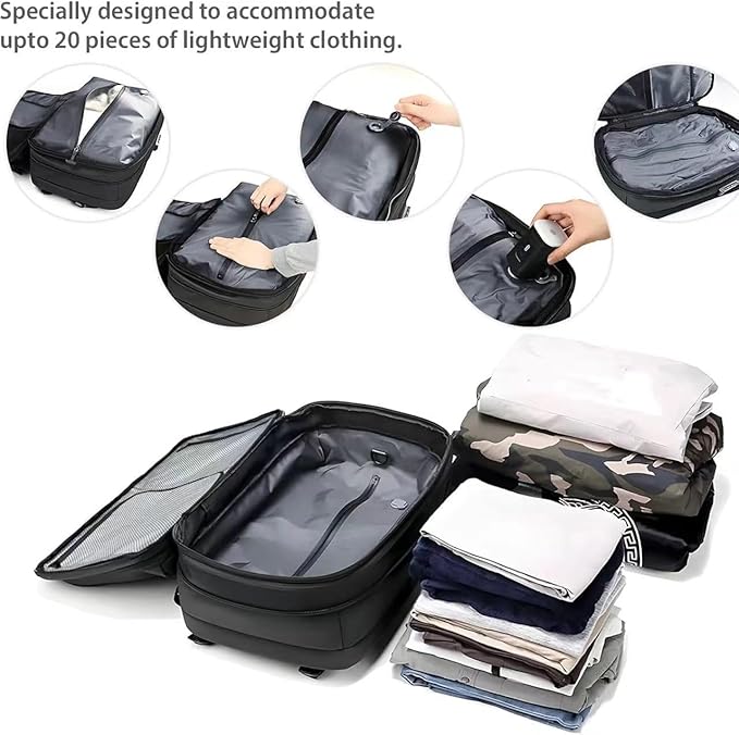 60L Vacuum Compression Backpack with Wheels Expandable Men Waterproof Carry On Luggage Travel Backpacks 17 inch Laptop Backpack Flight Approved (No Pump)