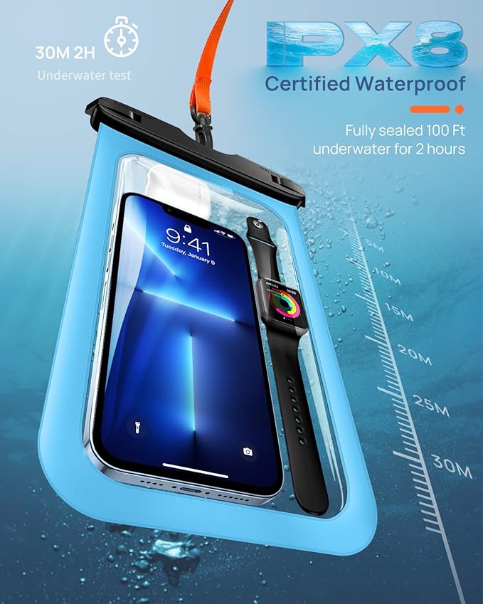 Lanhiem 10.5" Large Waterproof Phone Pouch, 2 Pack Universal IPX8 Waterproof Dry Bag with Lanyard for iPhone 16 15 14 Pro Max, Samsung Galaxy S24 S23 S22 Ultra, S23 FE, Pixel 9 8 Pro, Black+Mint