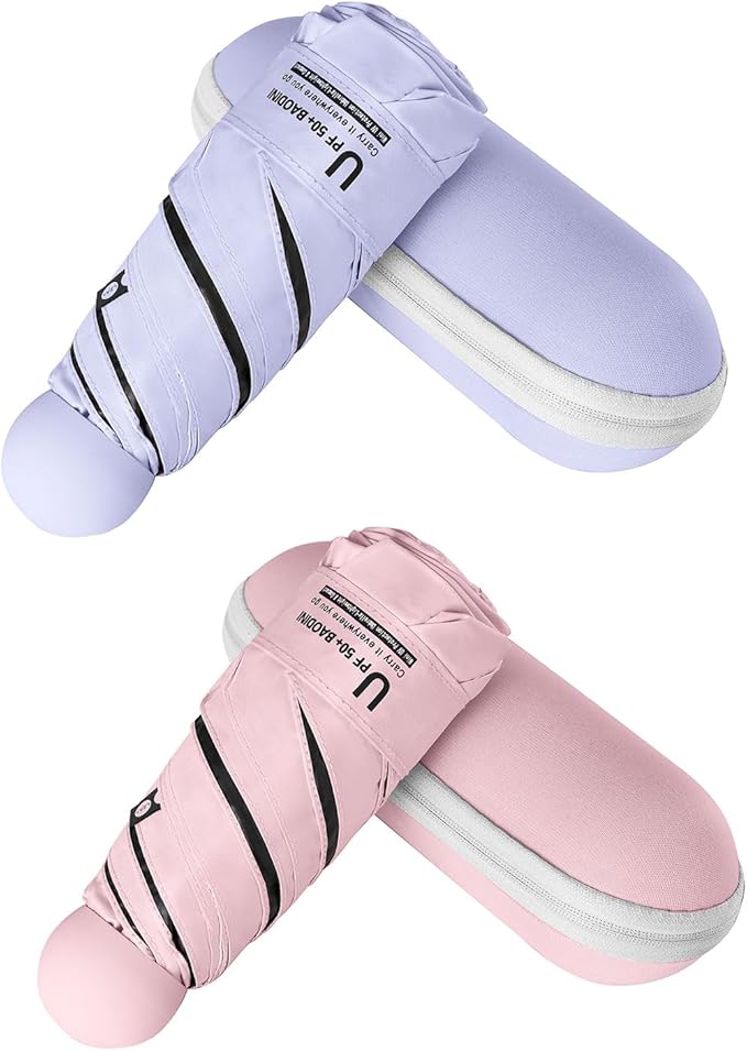 BAODINI Travel Essentials Mini Umbrella for Purse With Case Small Compact UV Sun Protection Lightweight Tiny Pocket Manual Open Close Umbrella for Women Kids and Men Fit Purse Backpack