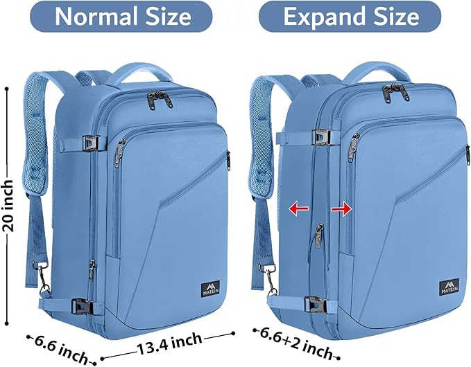 MATEIN Big Backpack for Travel, Carry on Backpack for Airlines with Hide Away Shoulder Straps, Large Hiking Daypack with 2 Handles, Gifts for Traveler Women, Light Blue