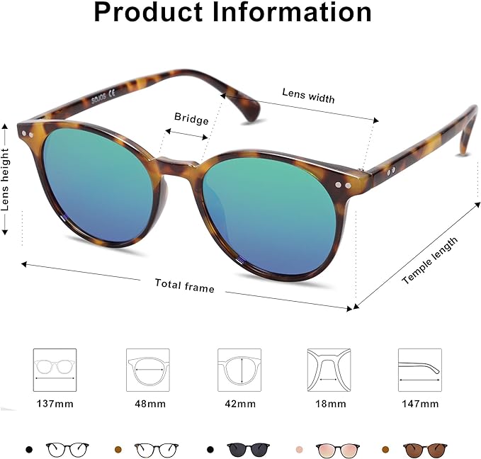 SOJOS Small Round Classic Polarized Sunglasses for Women Men Vintage Style UV400 Lens MAY SJ2113