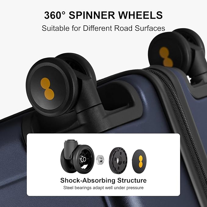 LEVEL8 Elegance Carry-on Suitcase, 20 Inch Carry on Luggage, Hardside Large Suitcases with Wheels, Tavel Bag with Tsa Lock, Navy Blue