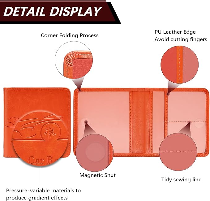 2-Pack Registration and Insurance Card Holder, Vehicle Glove Box Car Organizer with Magnetic Closure, Interior Car Accessories for Documents, Cards, License Storage, Orange