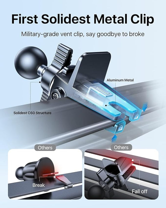 andobil Phone Holders for Your Car - Military Sturdy, Firmly Grip, Never Slip, Car Vent Phone Holder Mount, Phone Mount for Truck Compatible with iPhone 17 16 15 14 13 12 Pro Max Samsung S24, Sliver