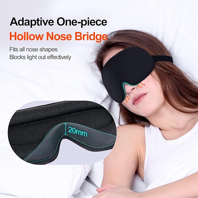 Eye Mask for Sleeping, 3D Contoured Cup Sleep Mask for Men Women, Soft Breathable Blackout Blindfold, Travel Eye Cover, Night Sleeping Mask with Adjustable Buckle for Side Sleeper (Black, 1 Pack)