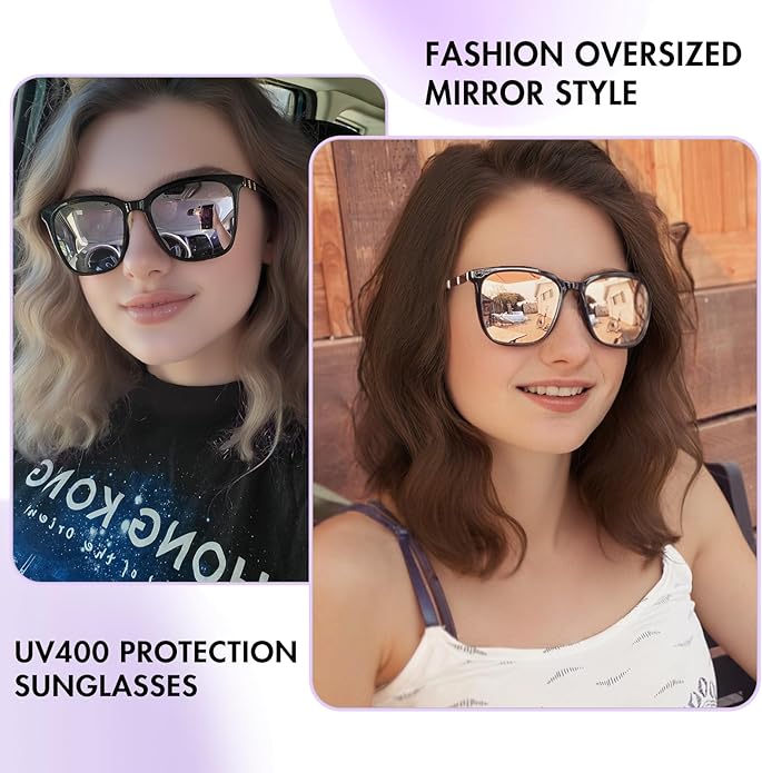 SIPHEW Oversized Square Sunglasses for Women|Lightweight Fashion Sunglasses 100% UV400 Protection|Trendy Mirrored Shade