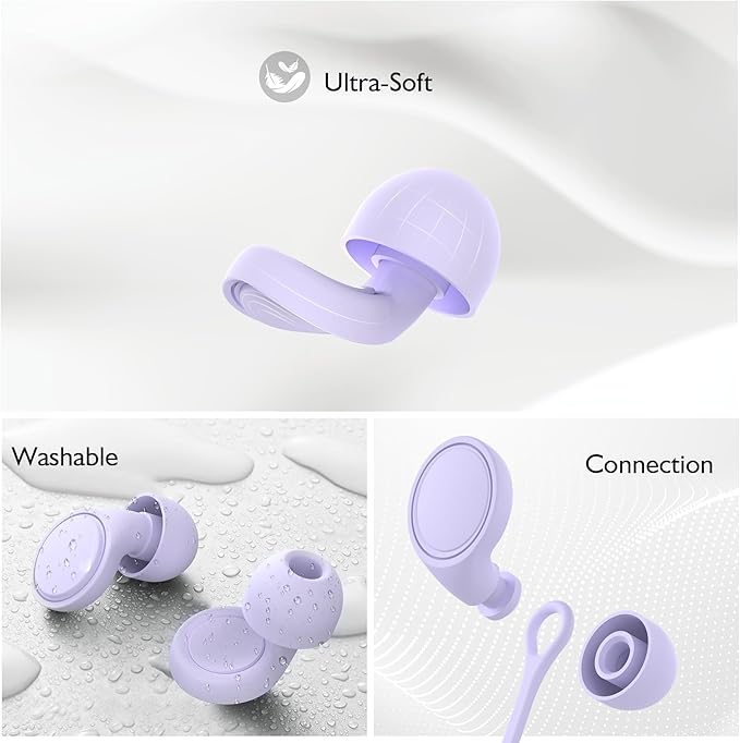 2 Pairs Ear Plugs for Sleeping, Soft Full Silicone Ear Plugs for Noise Reduction 25dB, Reusable Hearing Protection Earplugs for Concert, Focus, Noise Sensitivity, 8 Ear Tips in S/M/L - Purple