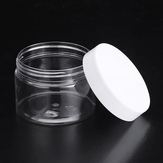 SATINIOR 12 Pack 6 oz Plastic Container Jars with Lids Round Clear Travel Cosmetic Container Jars for Toiletries, Lotion, Cream, Ointments, Makeup, Rhinestone, Samples, Kitchen Storage(White)
