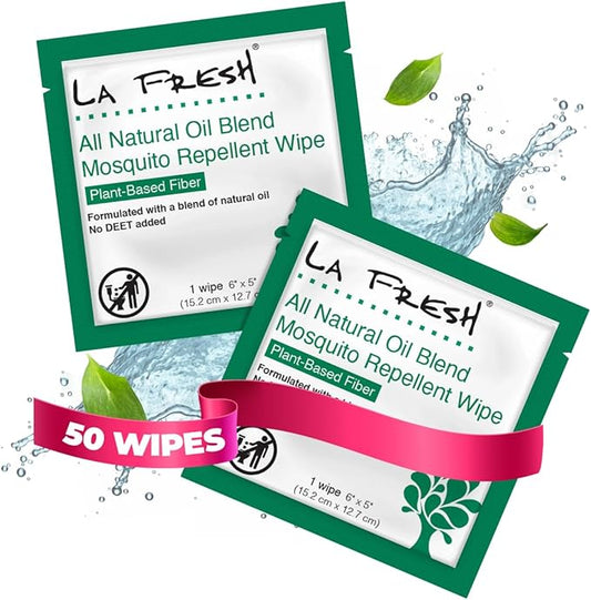 LA Fresh DEET Free Natural Mosquito Repellent Wipes - Long Lasting Bug Repellant - Pack of 50